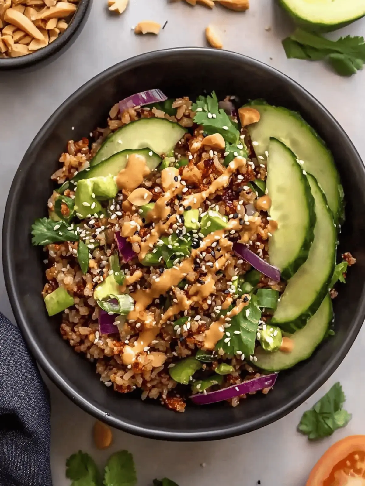 Crispy Rice Salad with Peanut Sesame Dressing