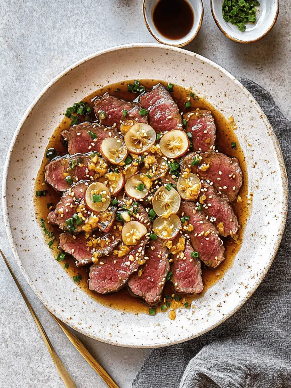 Beef Tataki with Garlic Chips & Ponzu