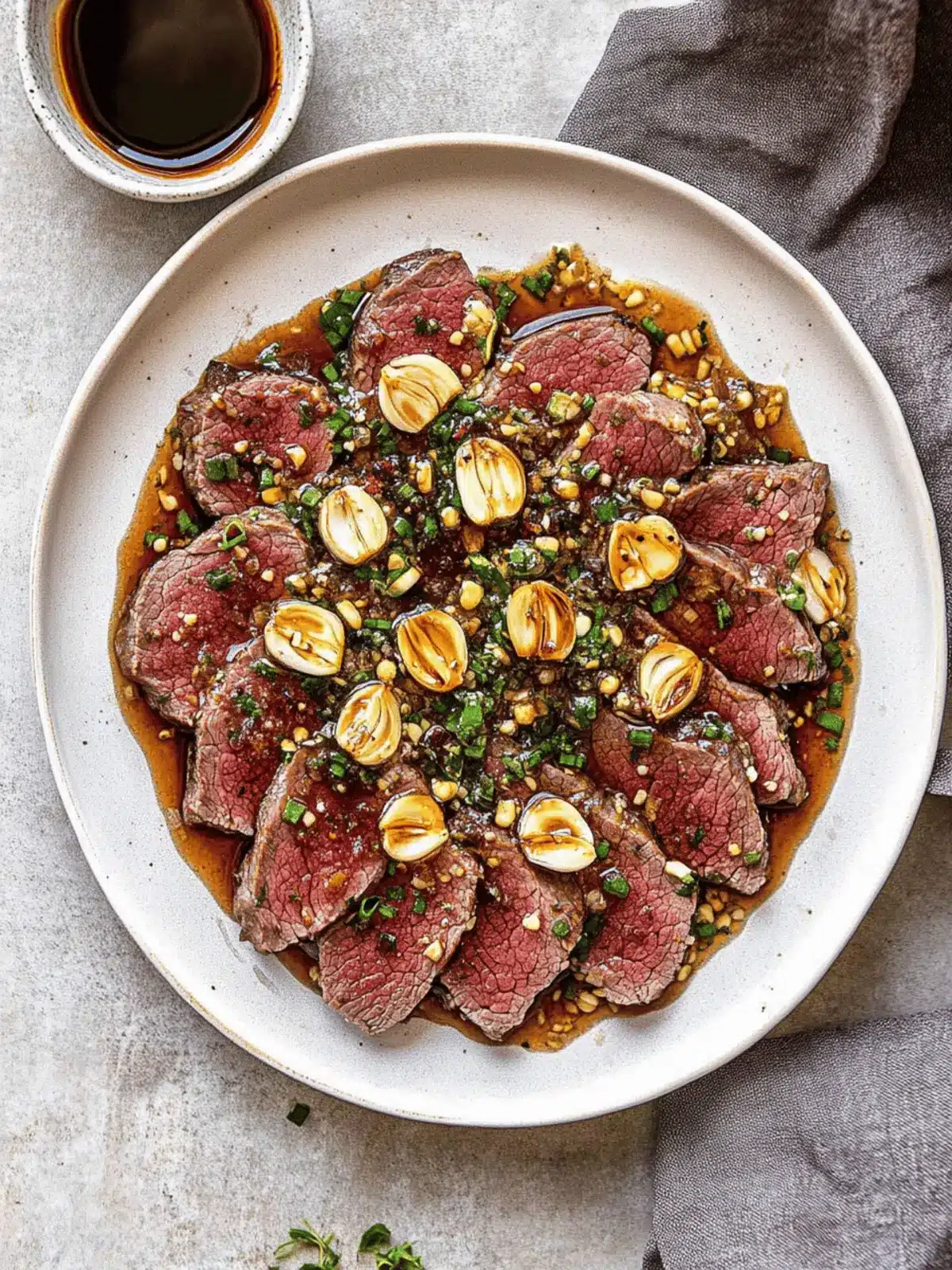 Beef Tataki with Garlic Chips & Ponzu