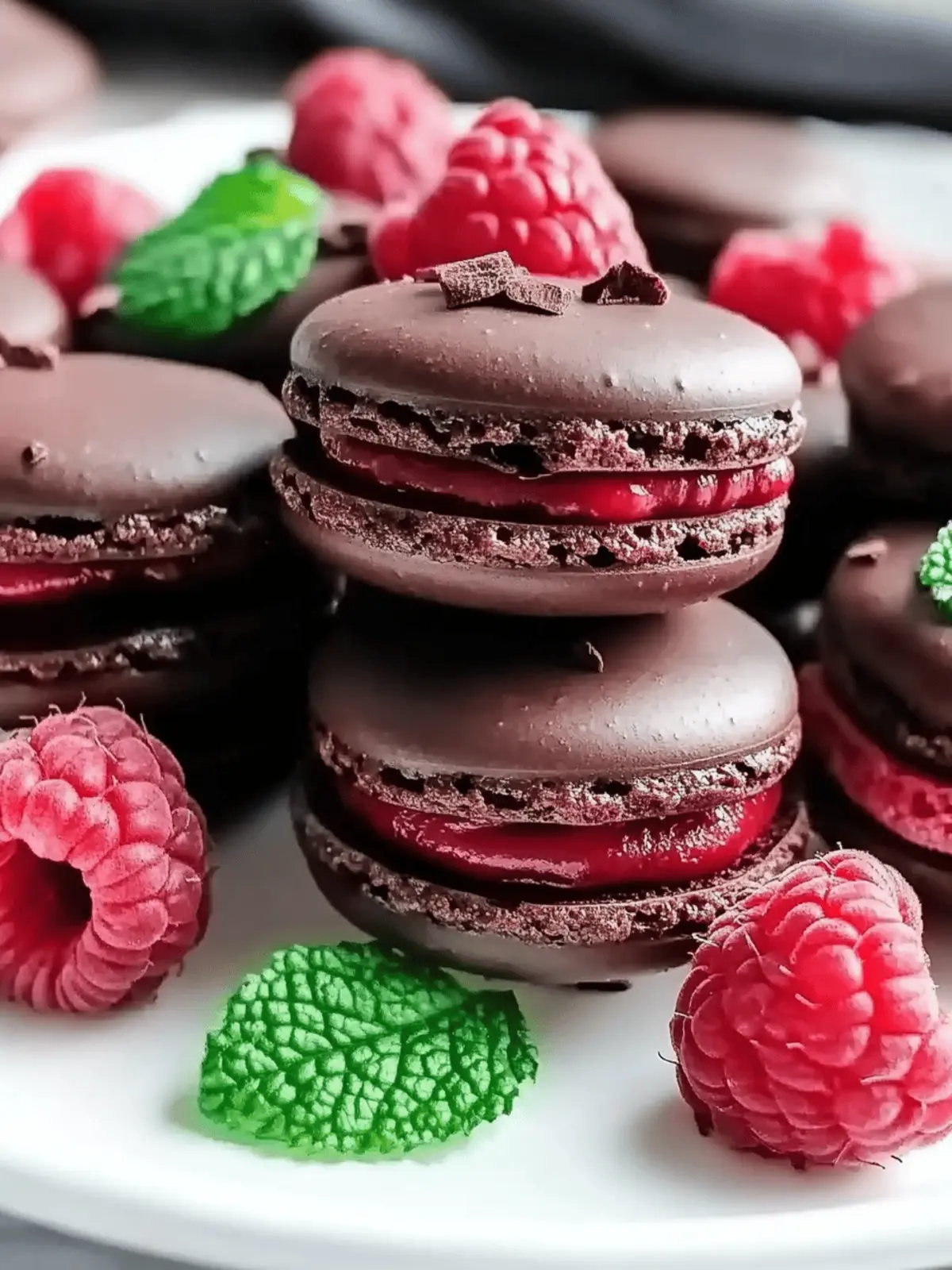 Dark Chocolate Raspberry Macarons
