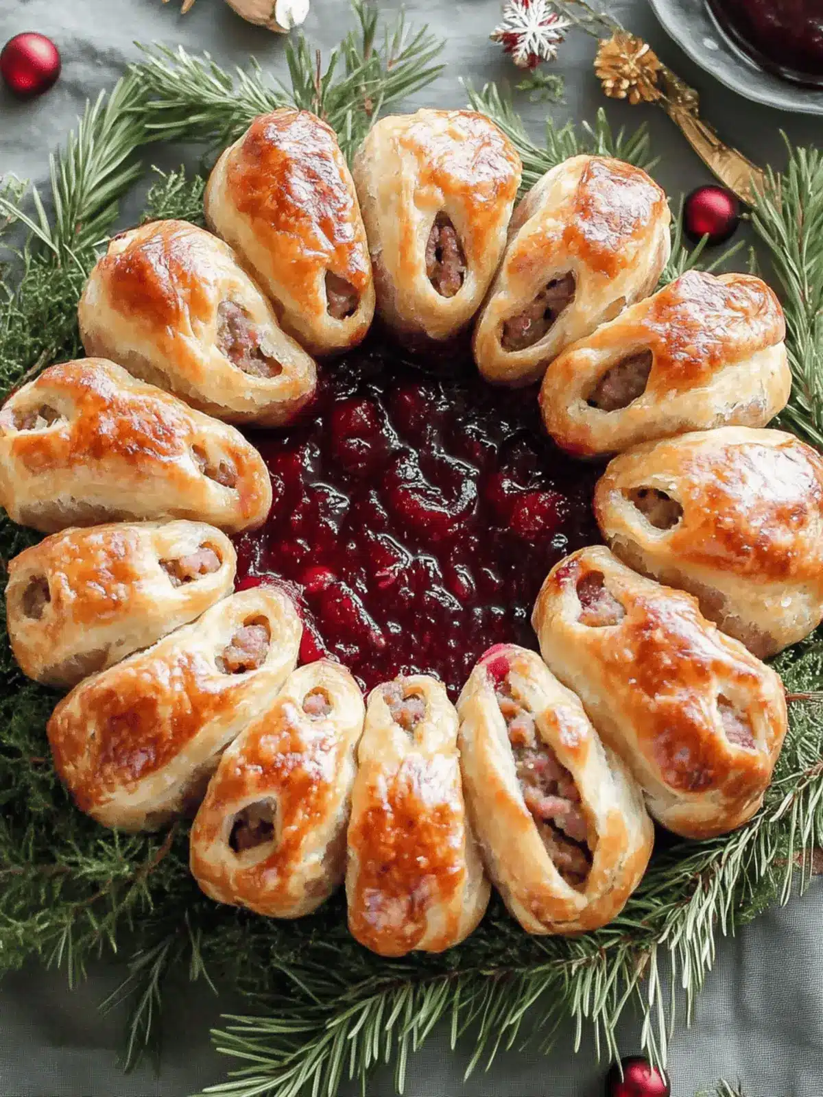 Christmas Sausage Wreath with Cranberry Sauce