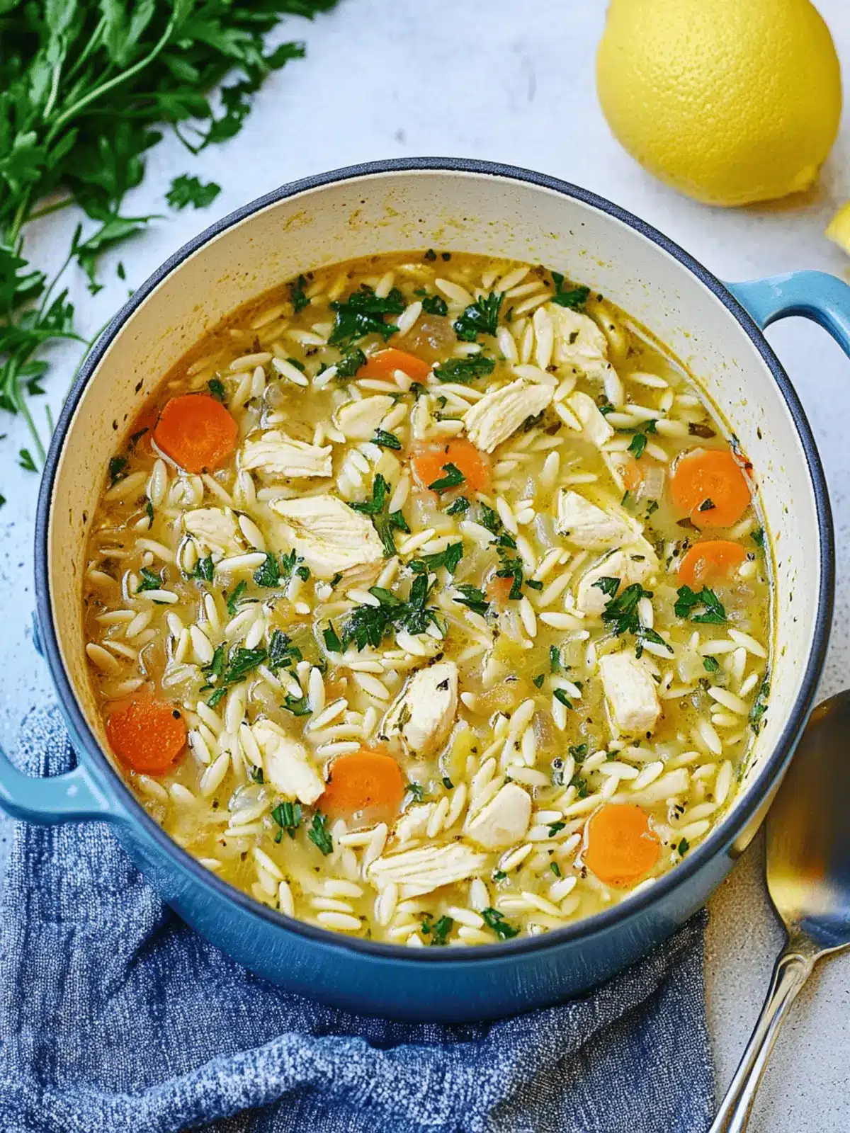 Mediterranean Lemon Chicken Orzo Soup