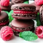 Dark Chocolate Raspberry Macarons