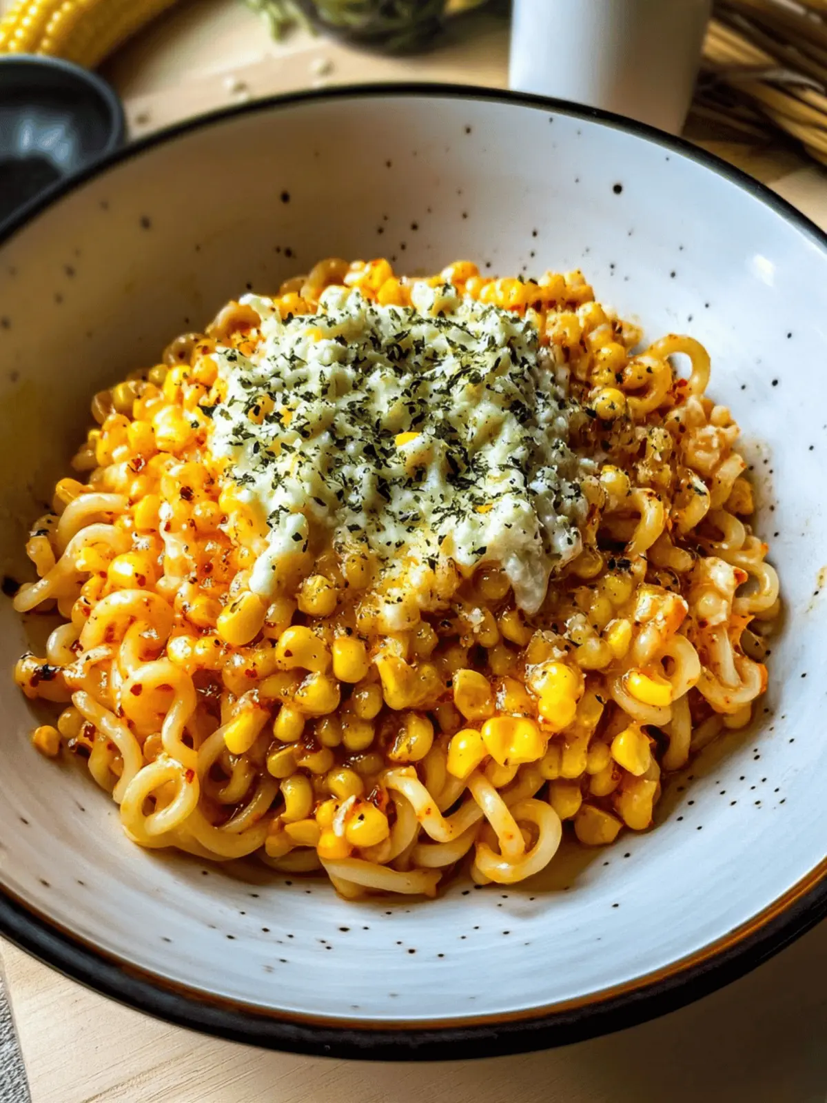 Spicy Noodles With Korean Corn Cheese