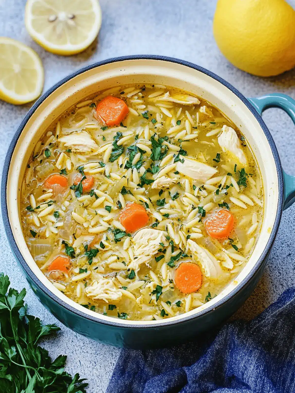 Mediterranean Lemon Chicken Orzo Soup