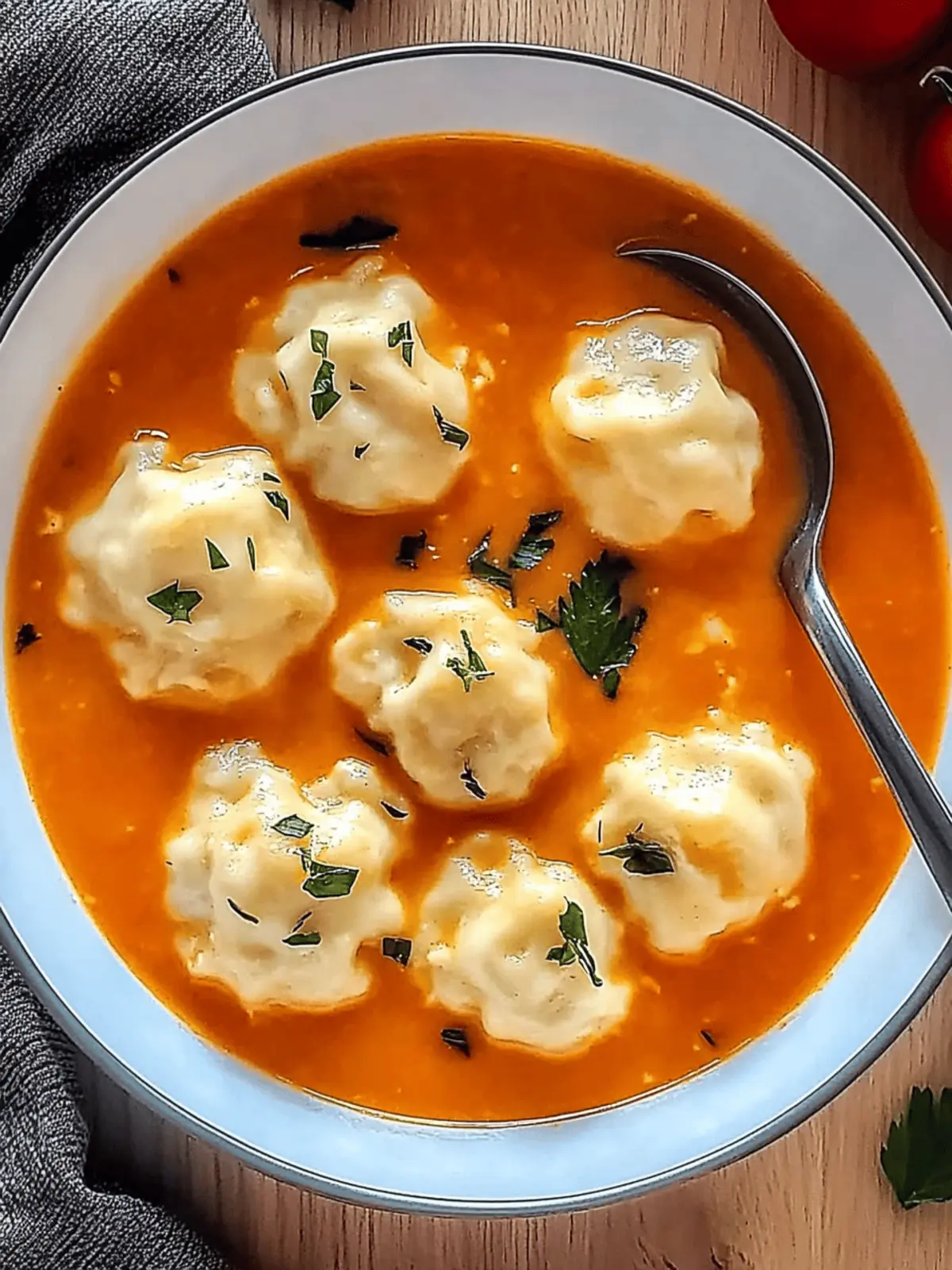 Tomato Soup with Cheese Dumplings