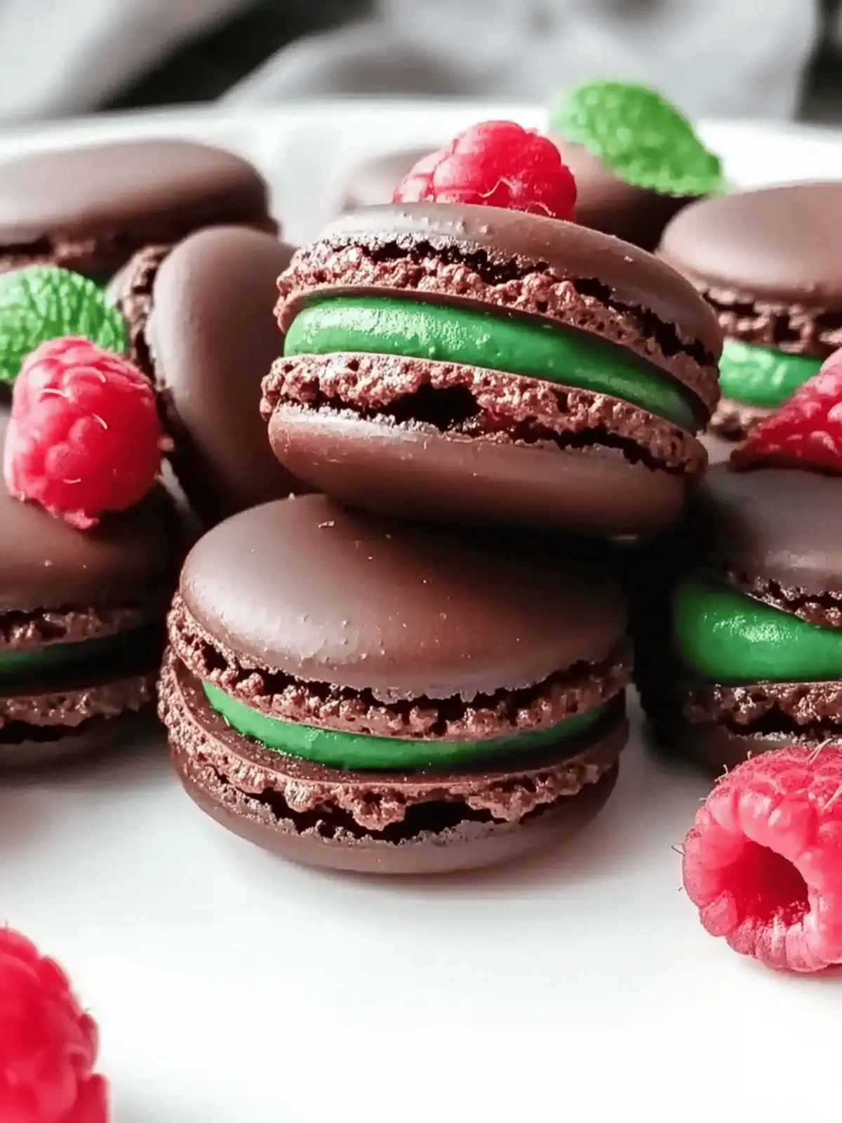 Dark Chocolate Raspberry Macarons