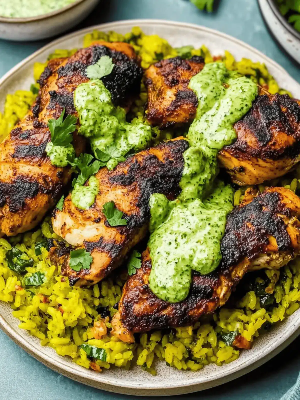 Peruvian Chicken & Rice with Green Sauce