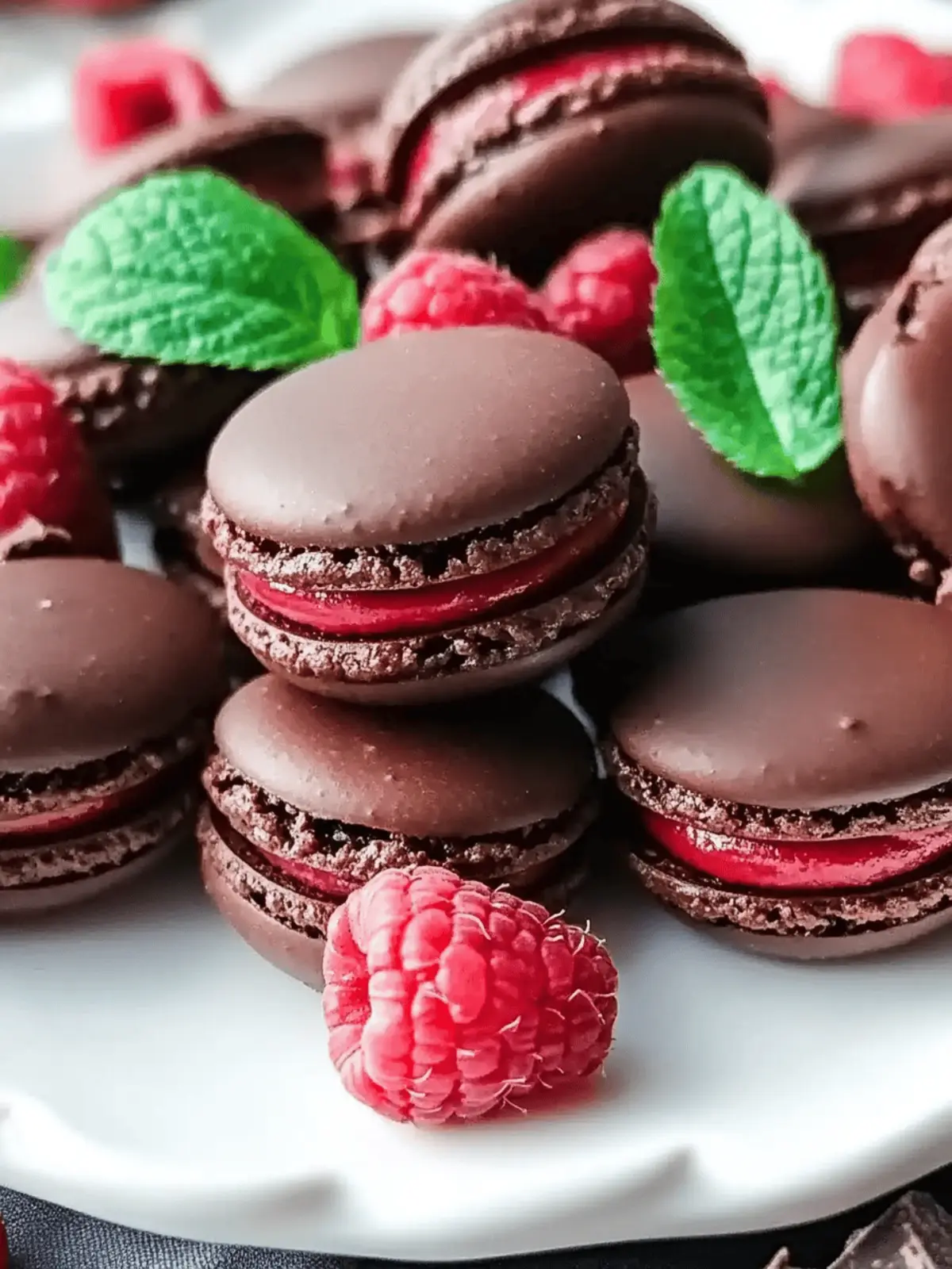 Dark Chocolate Raspberry Macarons