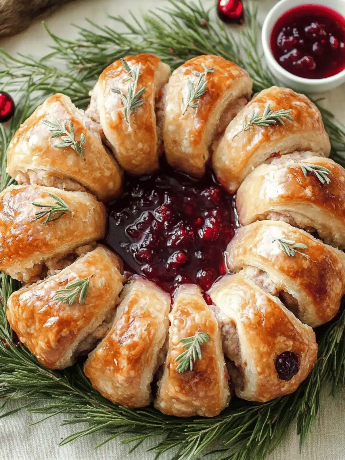 Christmas Sausage Wreath with Cranberry Sauce