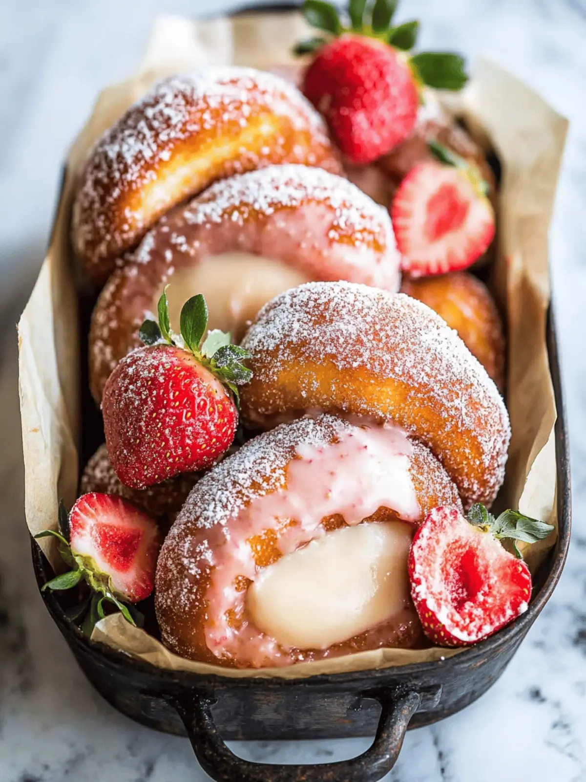 Strawberry Custard Filled Doughnuts