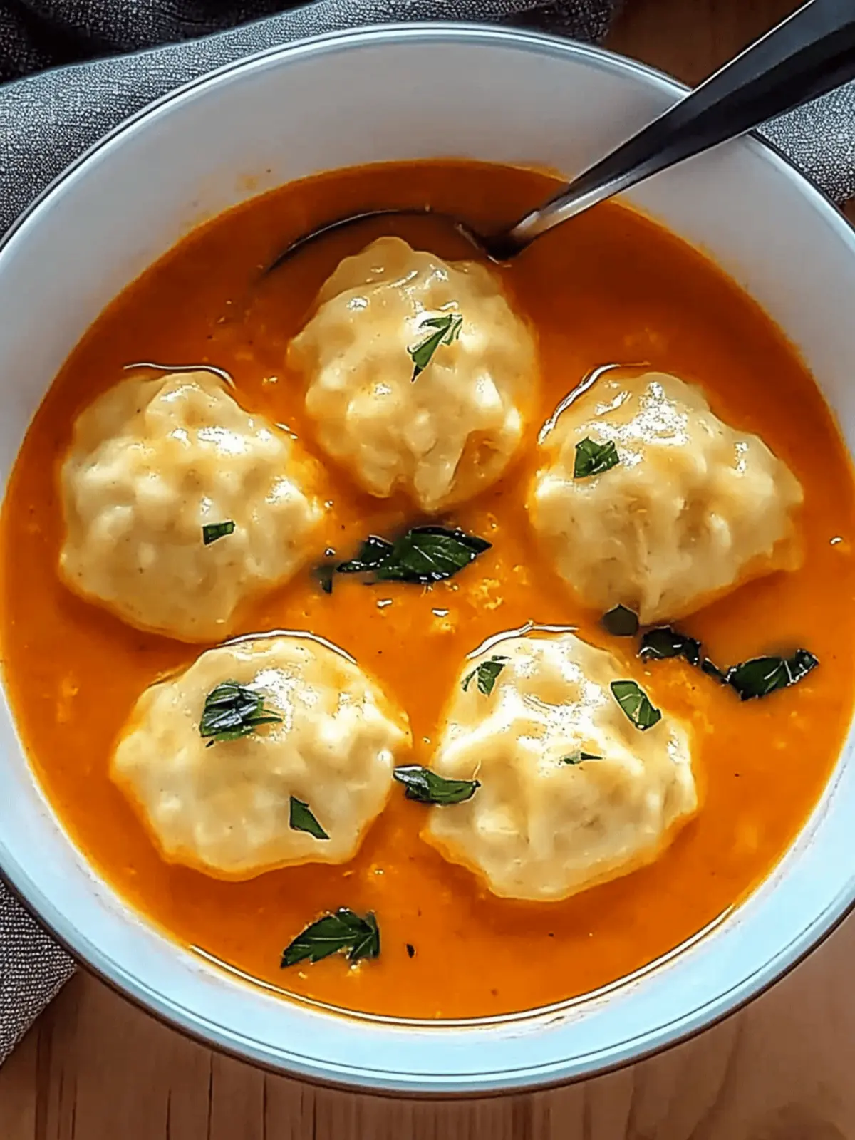 Tomato Soup with Cheese Dumplings