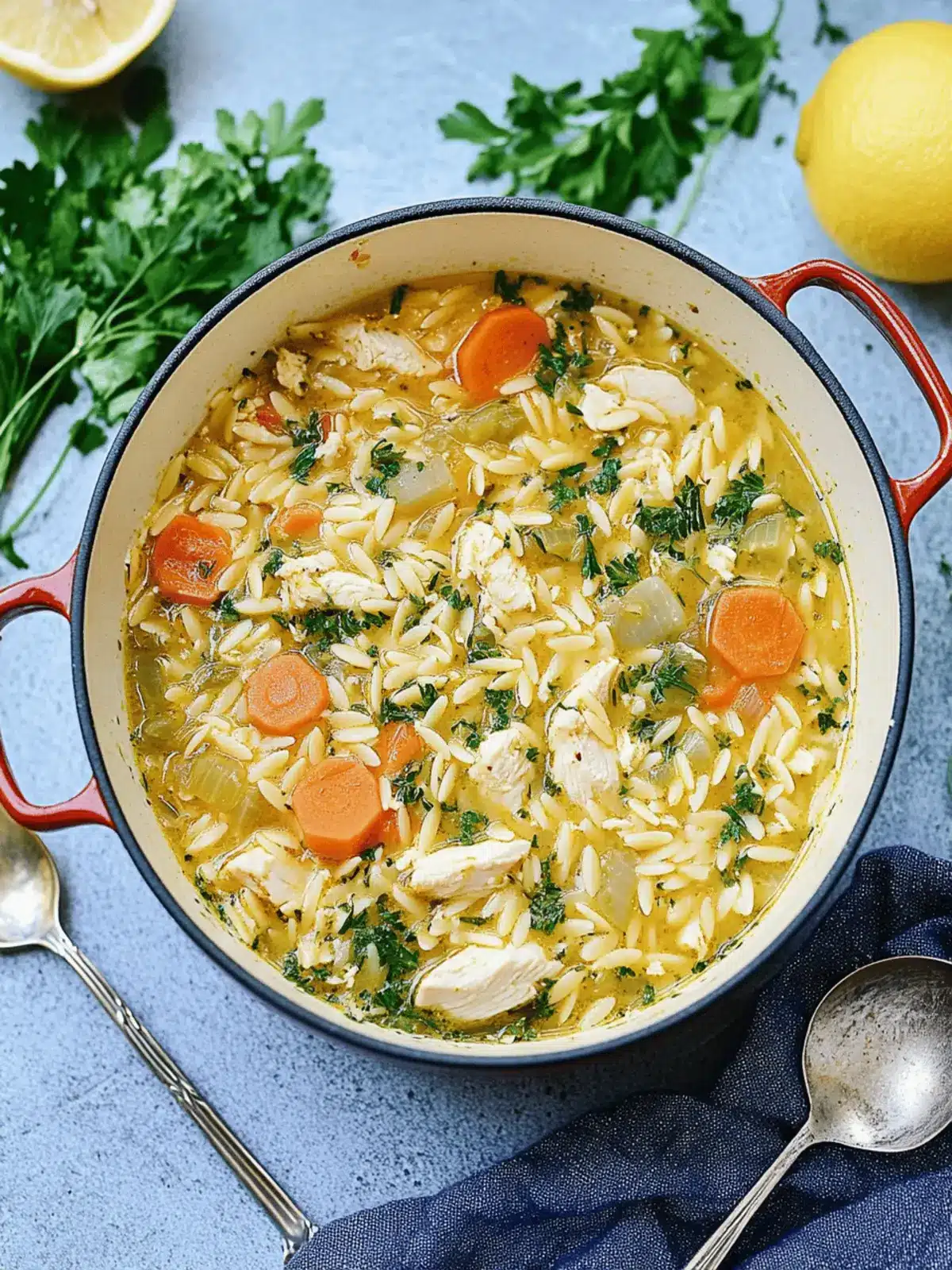 Mediterranean Lemon Chicken Orzo Soup
