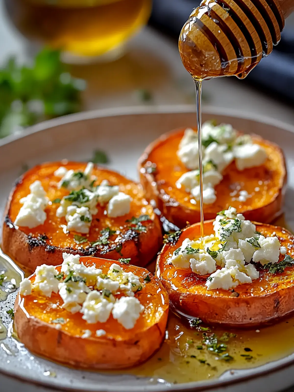 Roasted Sweet Potato Rounds with Honey & Feta