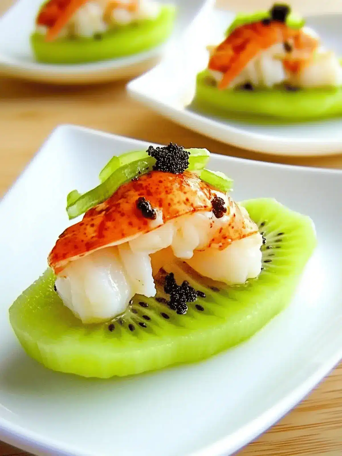 Kiwi Boat topped with Lobster and Scallion Mayonnaise Amuse Bouche