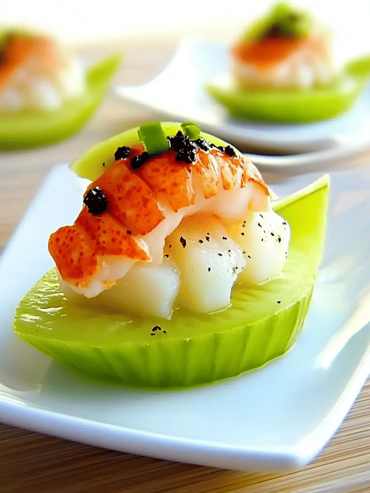 Kiwi Boat topped with Lobster and Scallion Mayonnaise Amuse Bouche