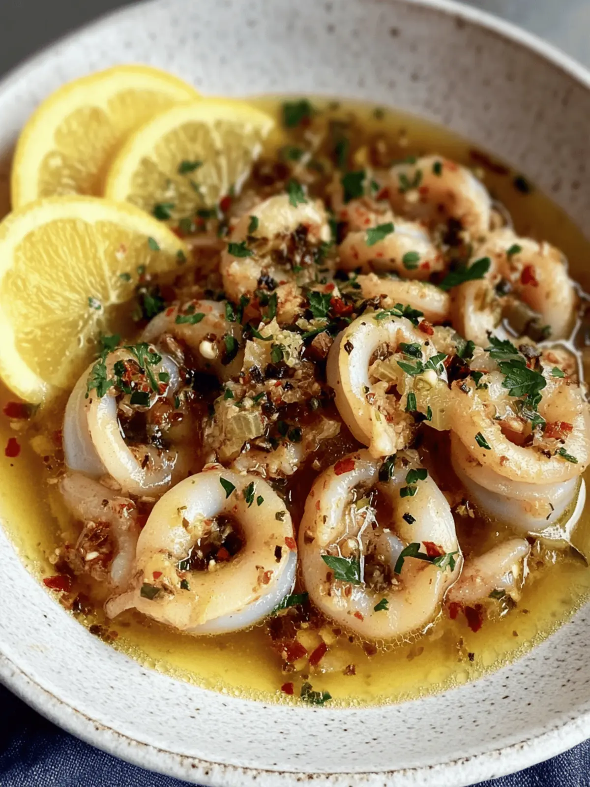Poached Calamari in Garlic White Wine Broth