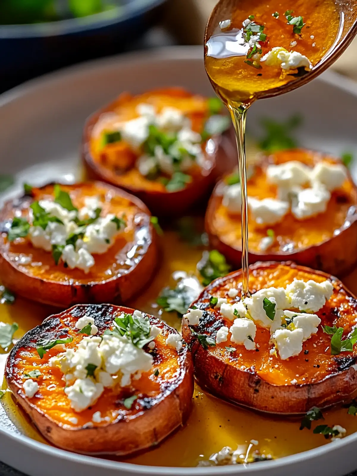 Roasted Sweet Potato Rounds with Honey & Feta