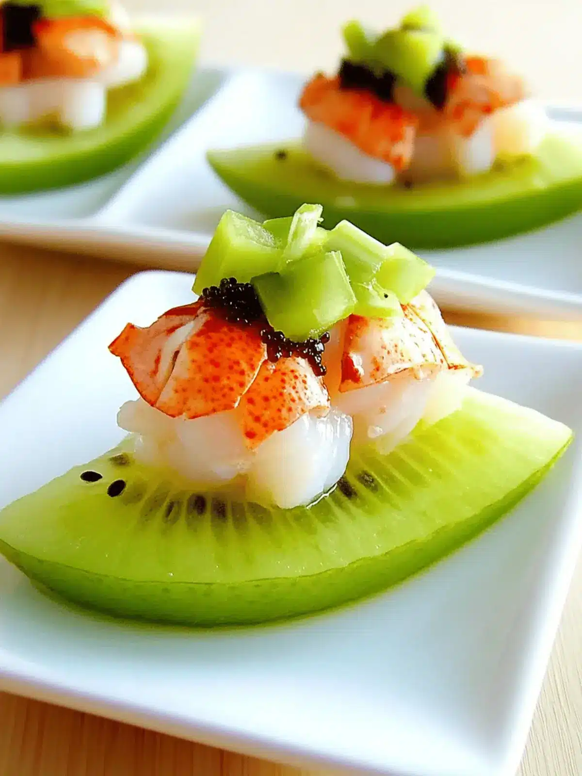 Kiwi Boat topped with Lobster and Scallion Mayonnaise Amuse Bouche