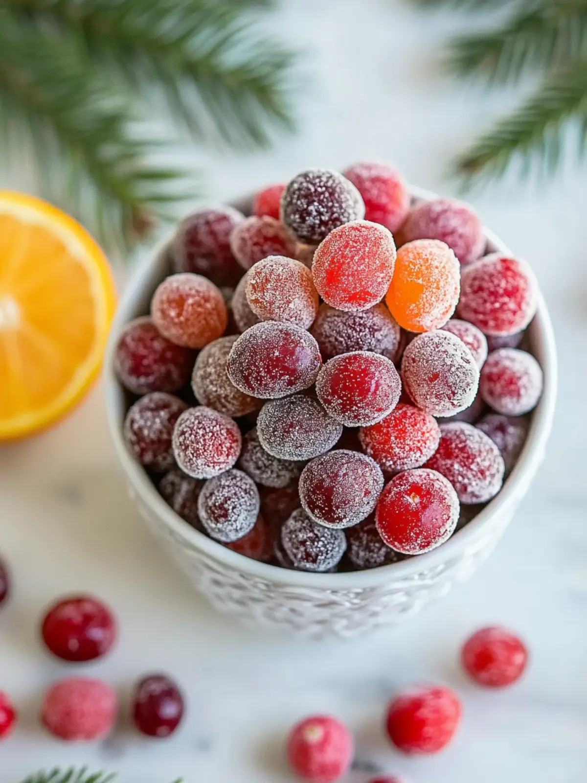 Orange Vanilla Candied Cranberries