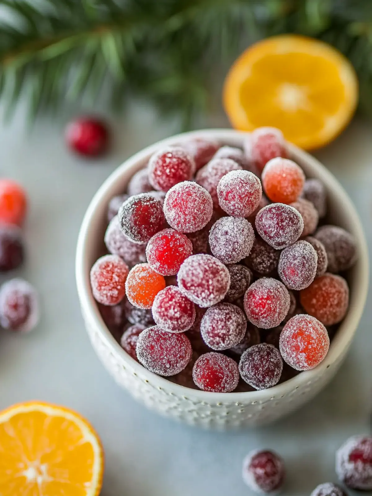 Orange Vanilla Candied Cranberries