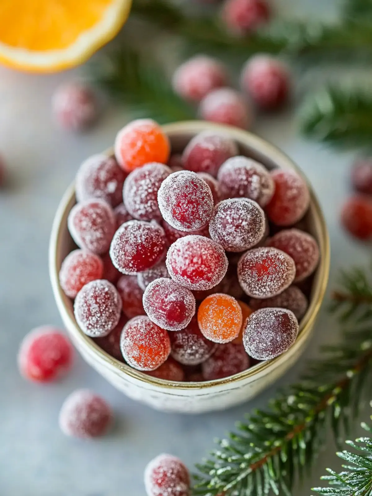 Orange Vanilla Candied Cranberries