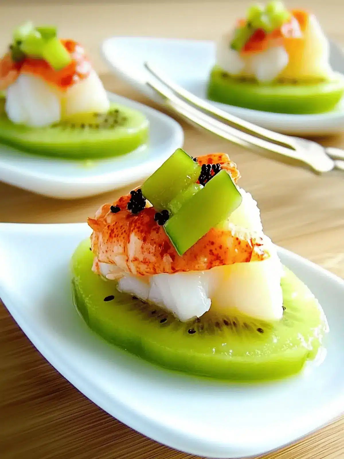 Kiwi Boat topped with Lobster and Scallion Mayonnaise Amuse Bouche