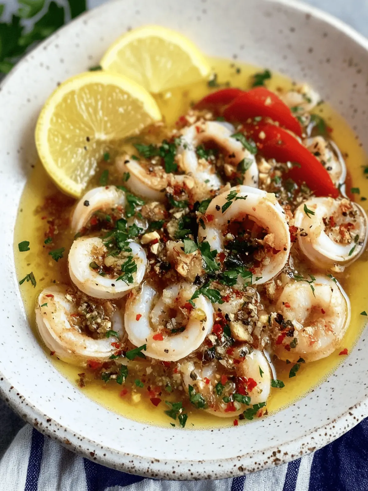 Poached Calamari in Garlic White Wine Broth