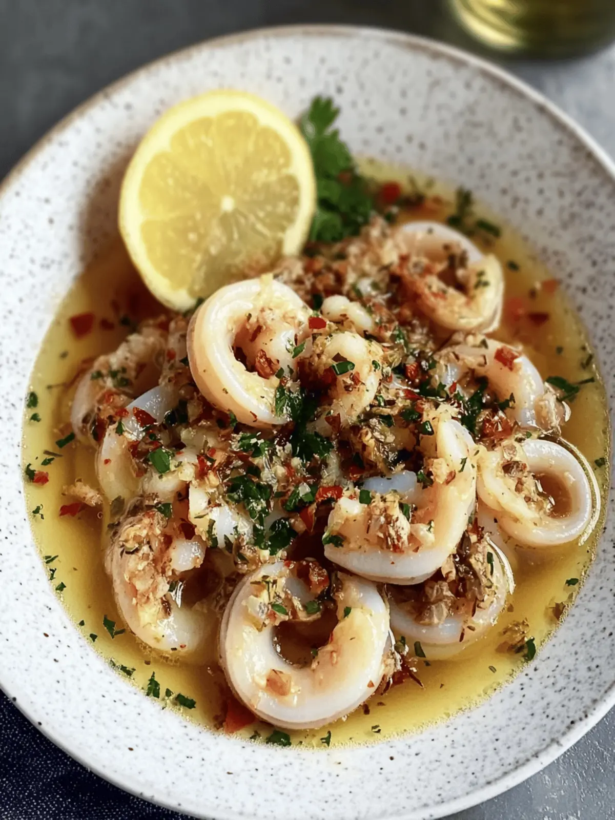 Poached Calamari in Garlic White Wine Broth