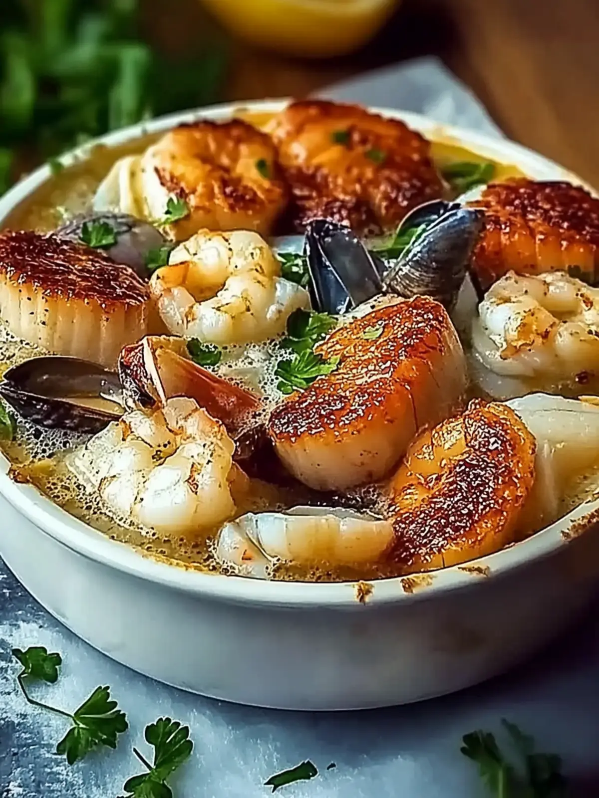Gourmet Seafood Cassolette: Indulge in a Cozy Bistro Delight Gourmet Seafood Cassolette