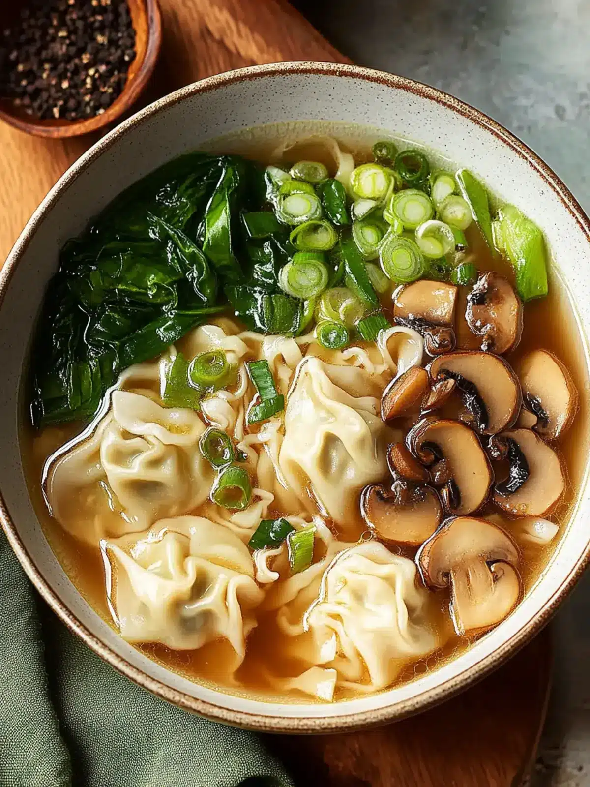 Wonton Noodle Soup with Mushrooms