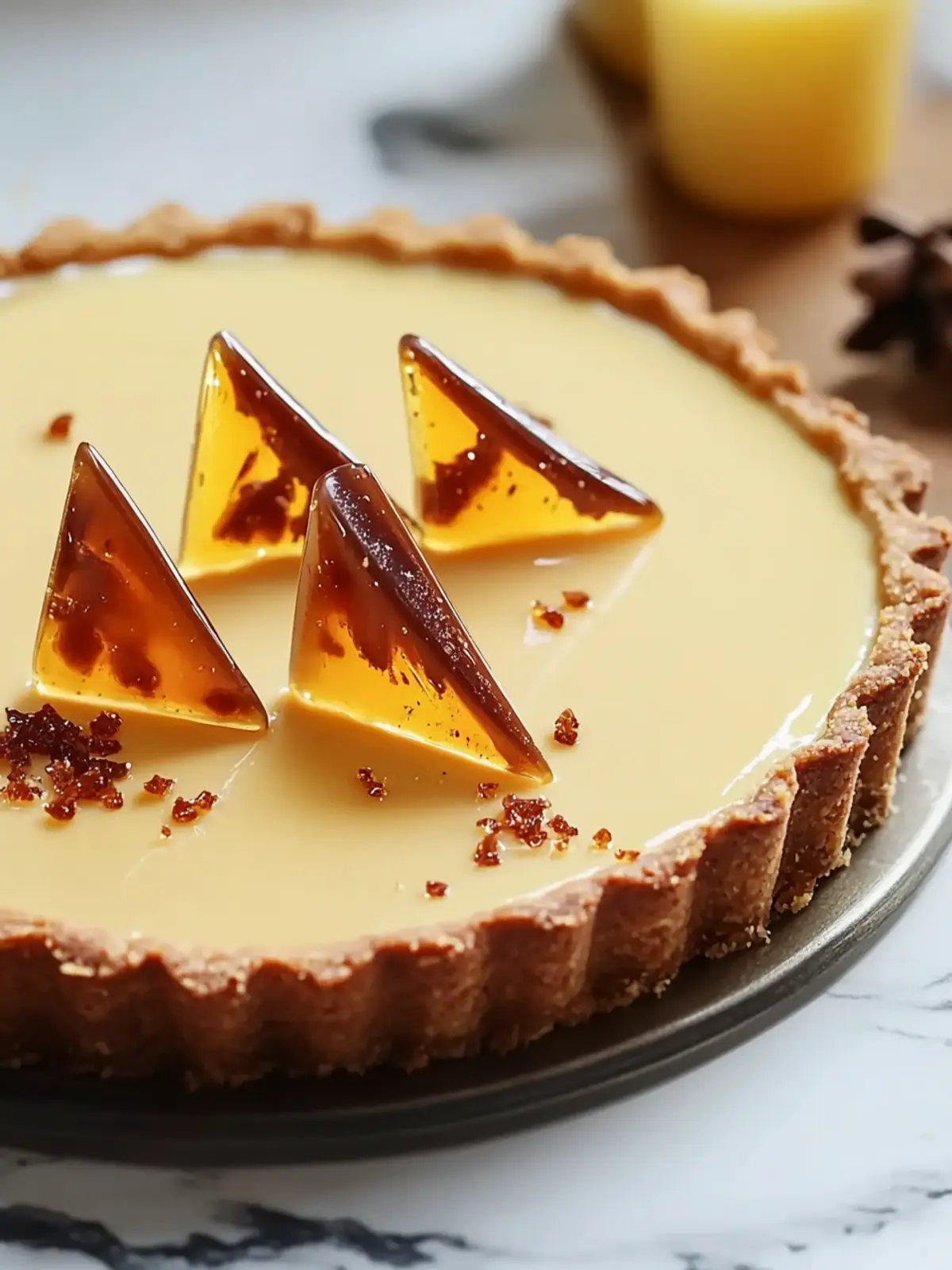 Irresistible Eggnog Crème Tart with Caramel Shards Delight Eggnog Crème Tart with Caramel Shards