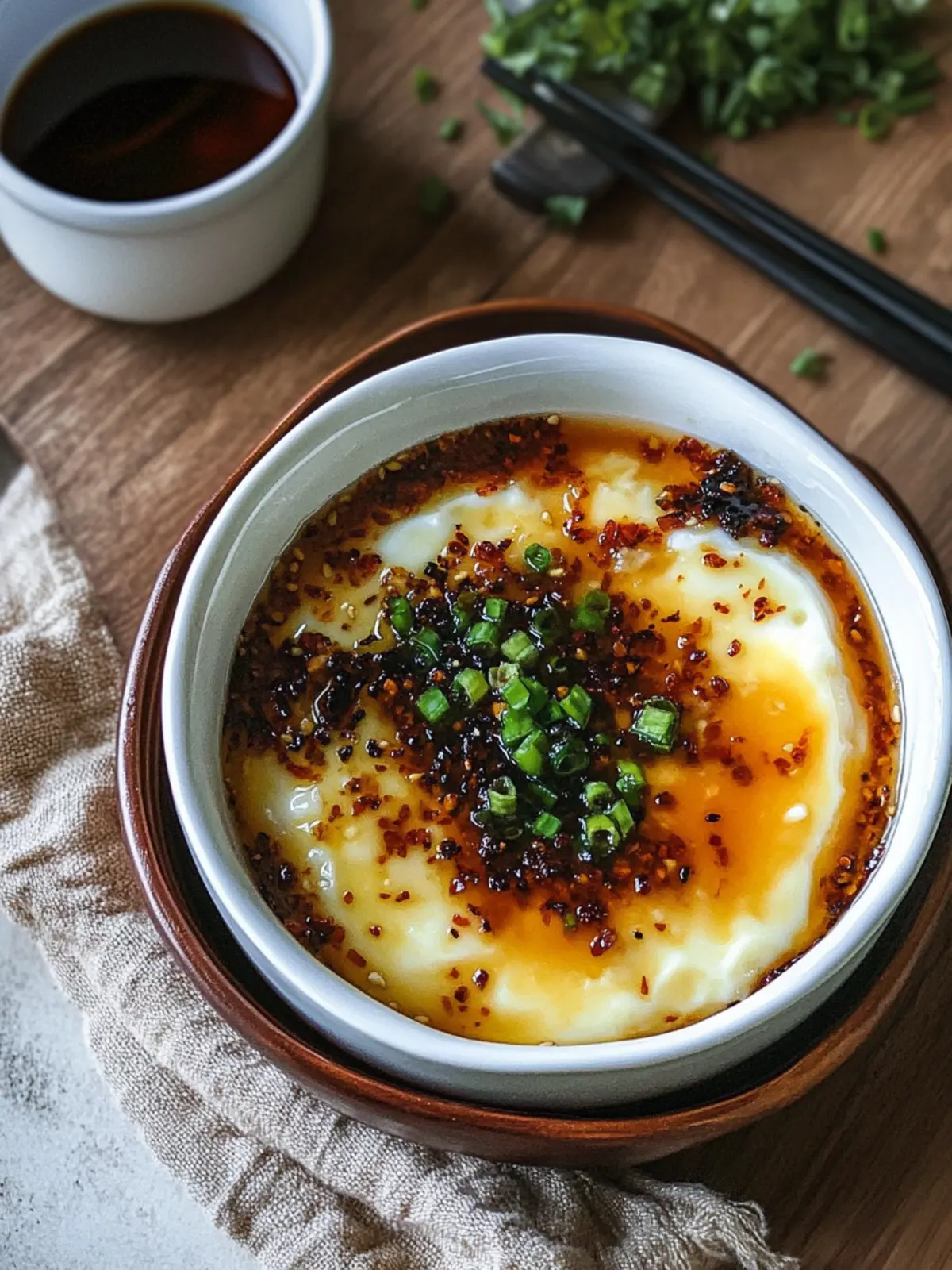 Chinese Steamed Eggs With Soy Garlic Sauce