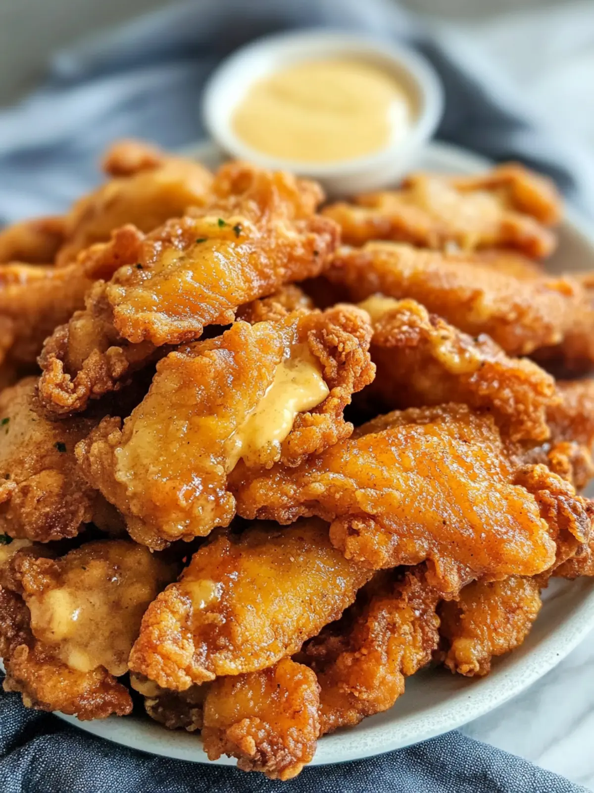 Crispy Chicken Skin with Creamy Cheese Sauce