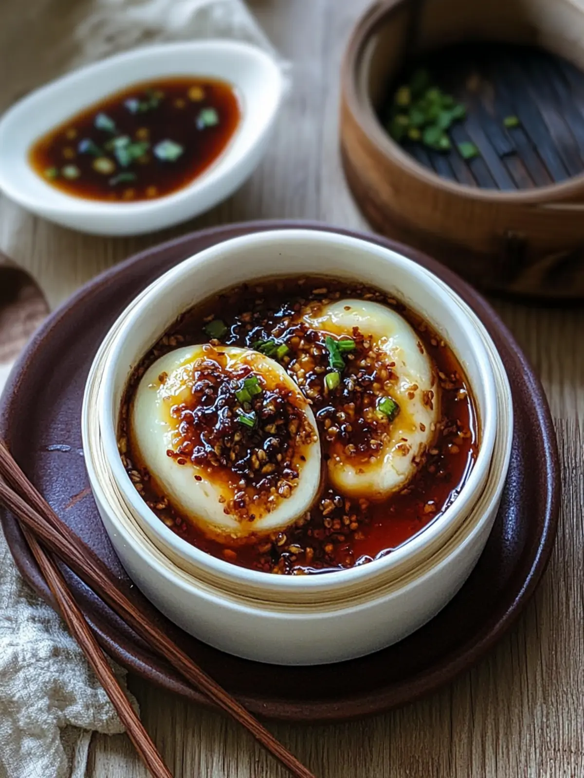 Chinese Steamed Eggs With Soy Garlic Sauce