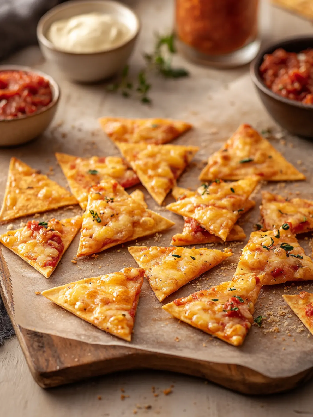 Crispy Pizza Chips With Cheese & Toppings