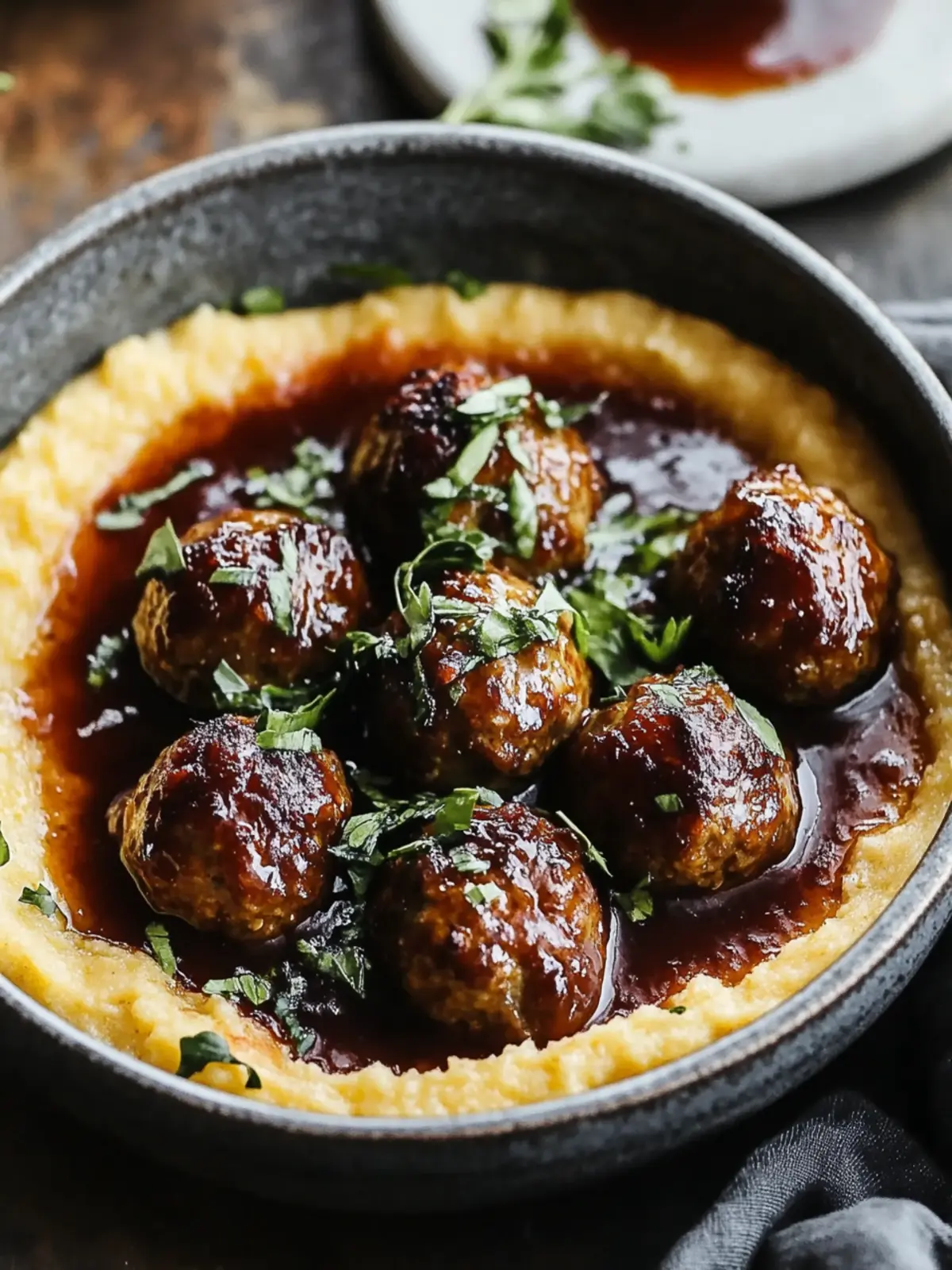 Red Wine Braised Meatballs on Creamy Polenta