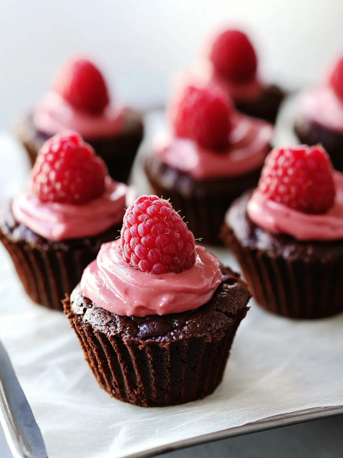 Decadent Mini Brownie Cups with Raspberry Mousse Delight Mini Brownie Cups with Raspberry Mousse