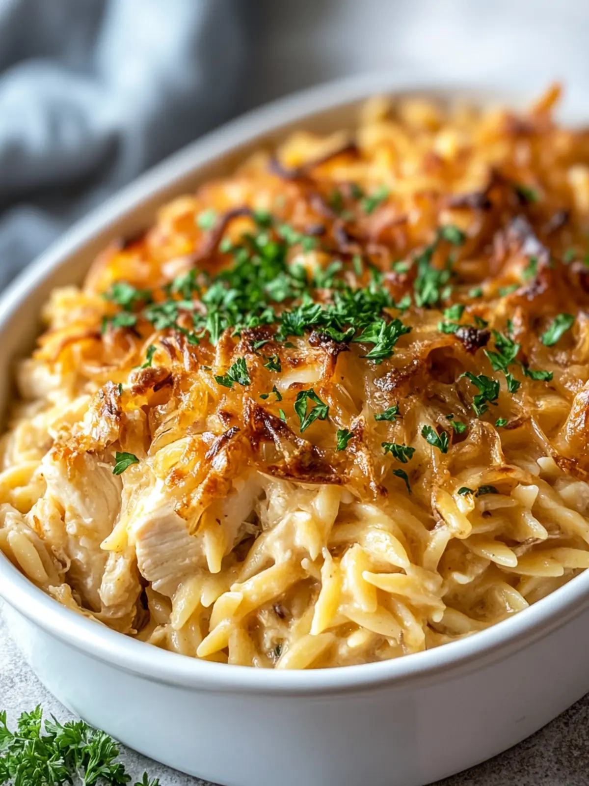 Savory French Onion Chicken Orzo Casserole Delight French Onion Chicken Orzo Casserole