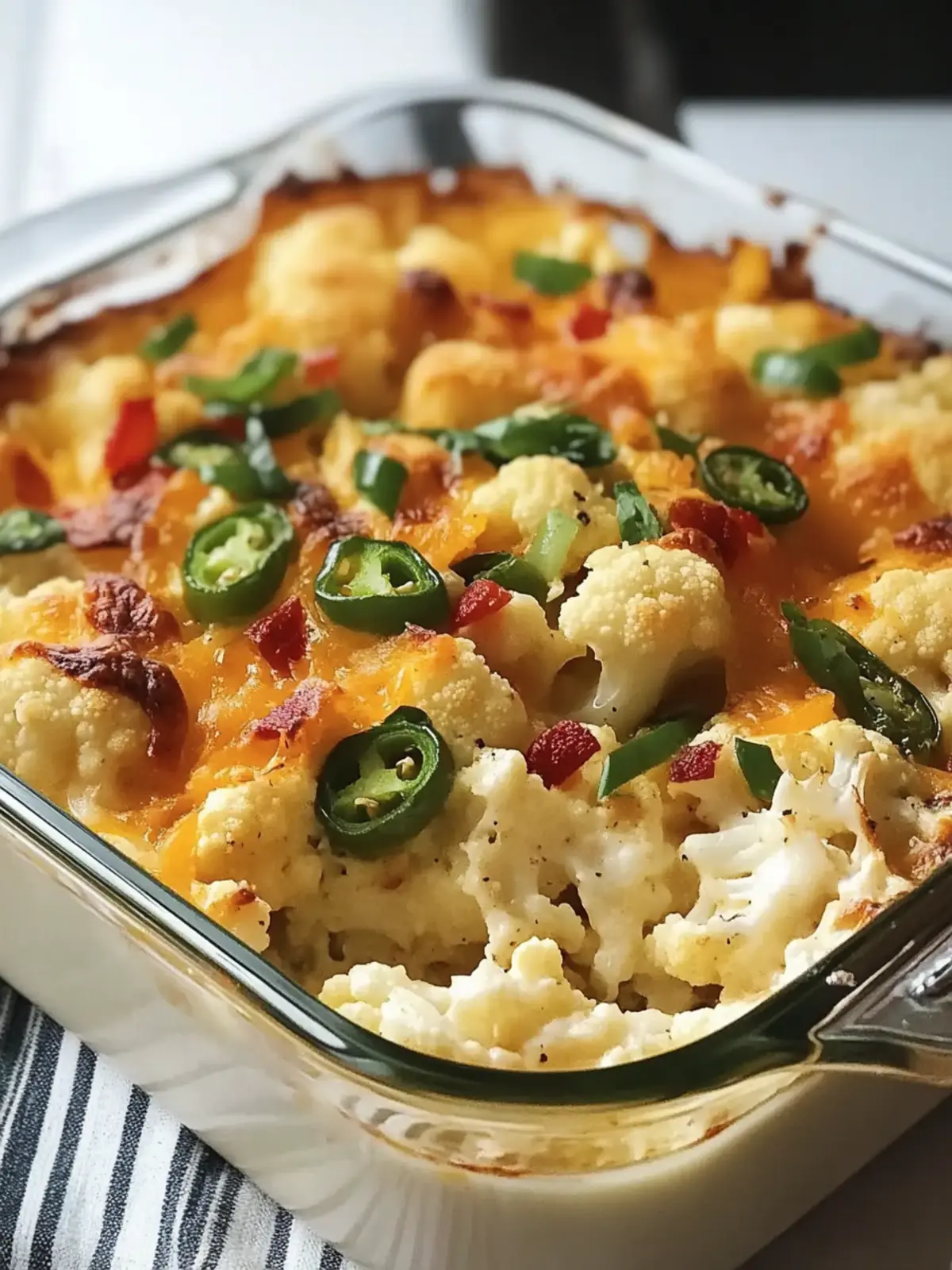 Jalapeno Popper Cauliflower Casserole: Cheesy & Low-Carb Delight Jalapeno Popper Cauliflower Casserole
