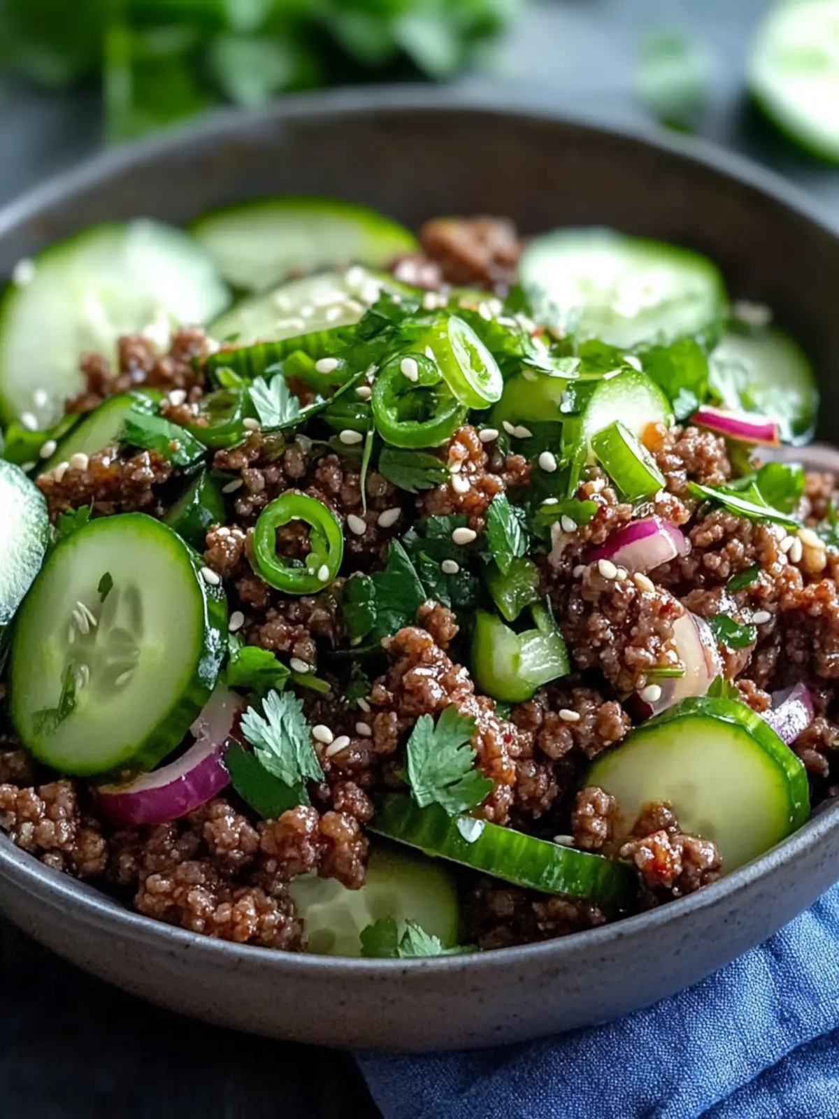 Savor Spicy Korean Ground Beef with Refreshing Cucumber Salad Spicy Korean Ground Beef with Cucumber Salad