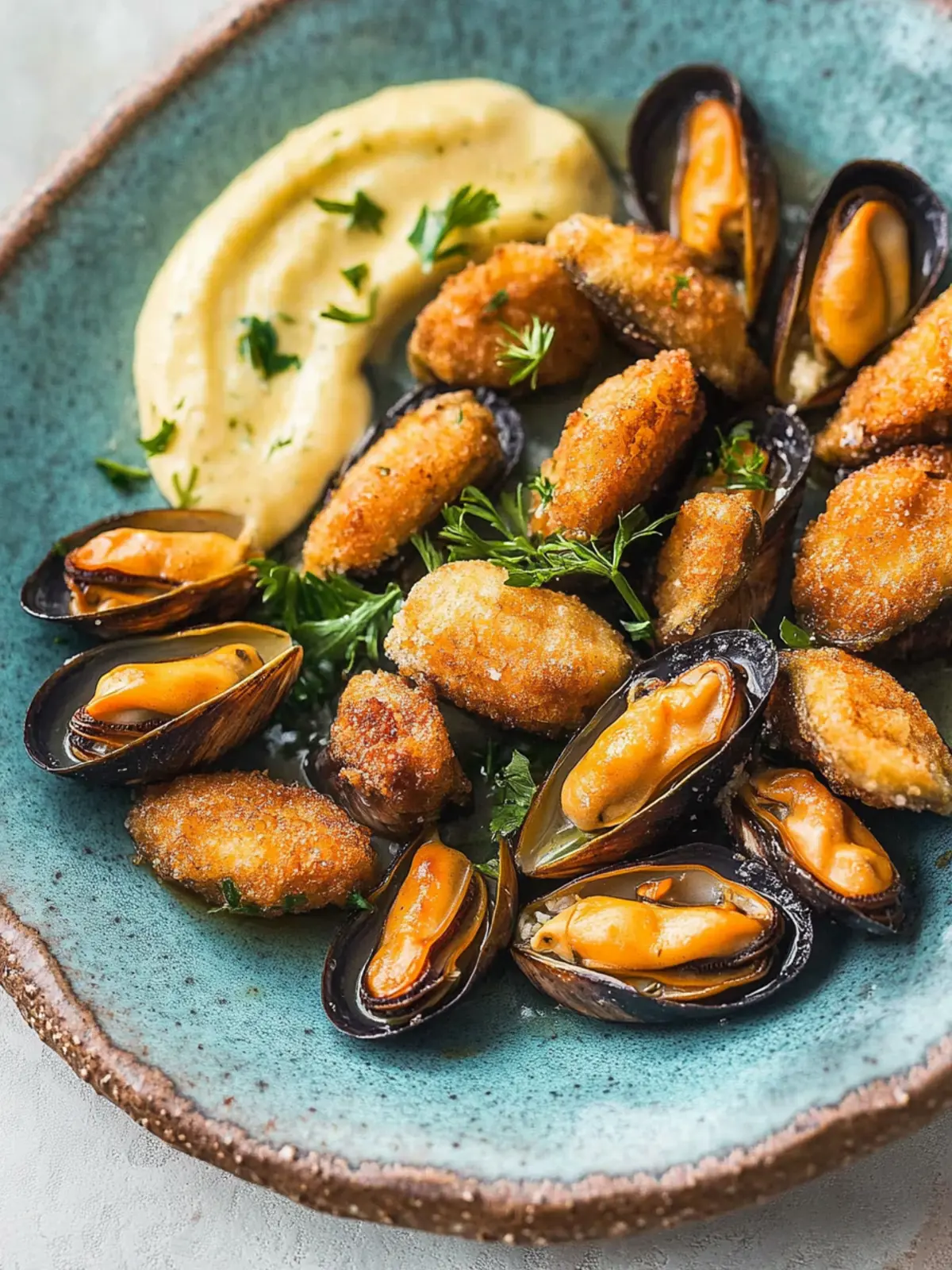 Crispy Greek Fried Mussels with Zesty Skordalia Dip Greek Fried Mussels