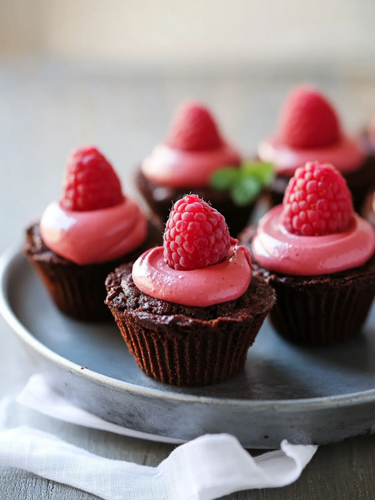 Decadent Mini Brownie Cups with Raspberry Mousse Delight Mini Brownie Cups with Raspberry Mousse