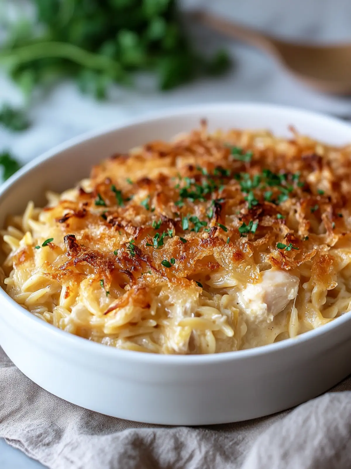 Savory French Onion Chicken Orzo Casserole Delight French Onion Chicken Orzo Casserole