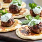 Mini Greek Meatball Bites with Tzatziki on Pita