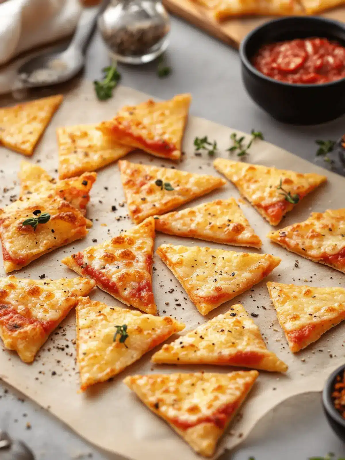 Crispy Pizza Chips With Cheese & Toppings
