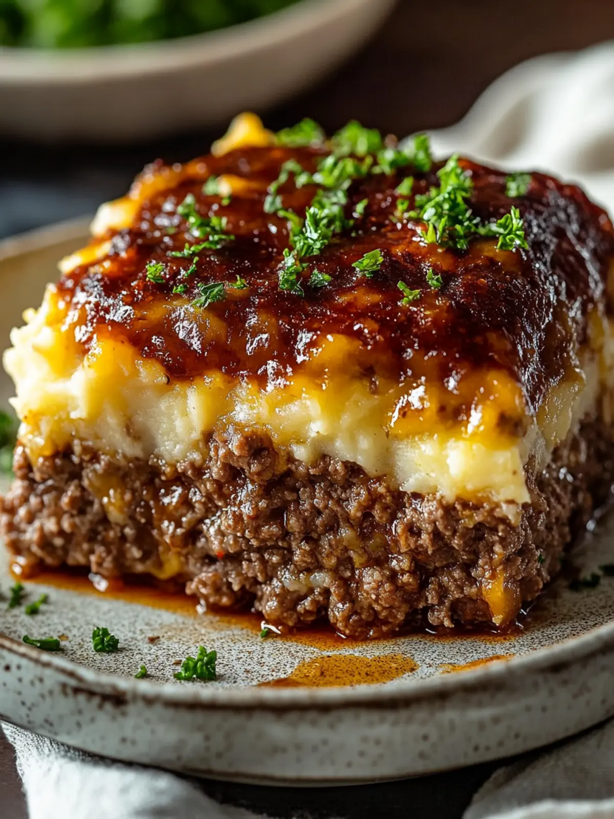 Meatloaf with Mashed Potatoes and Cheese
