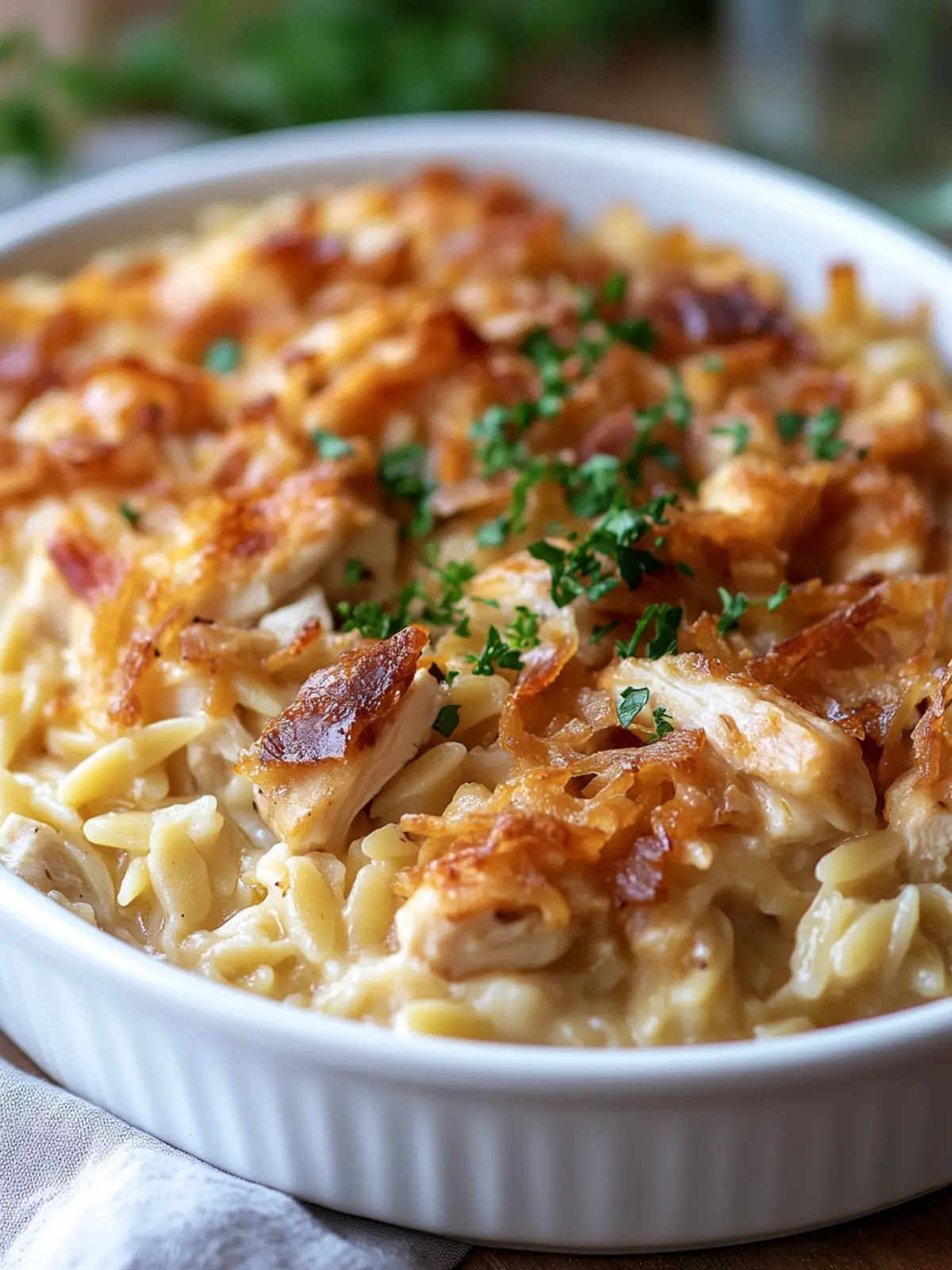 Savory French Onion Chicken Orzo Casserole Delight French Onion Chicken Orzo Casserole