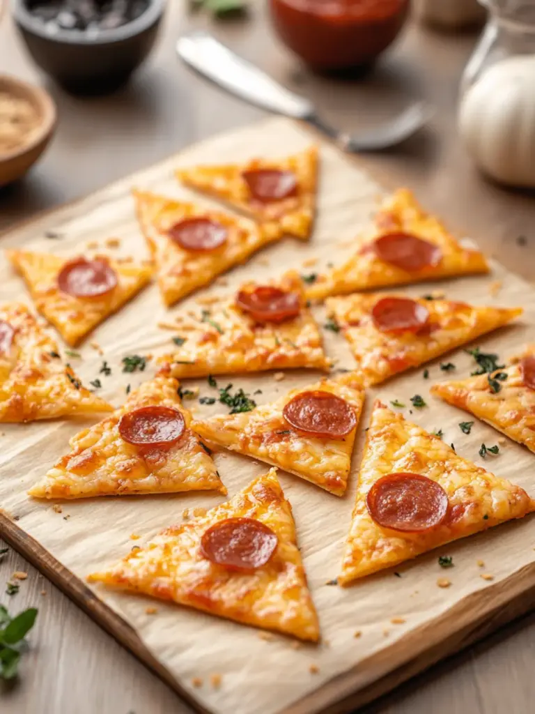 Crispy Pizza Chips With Cheese & Toppings