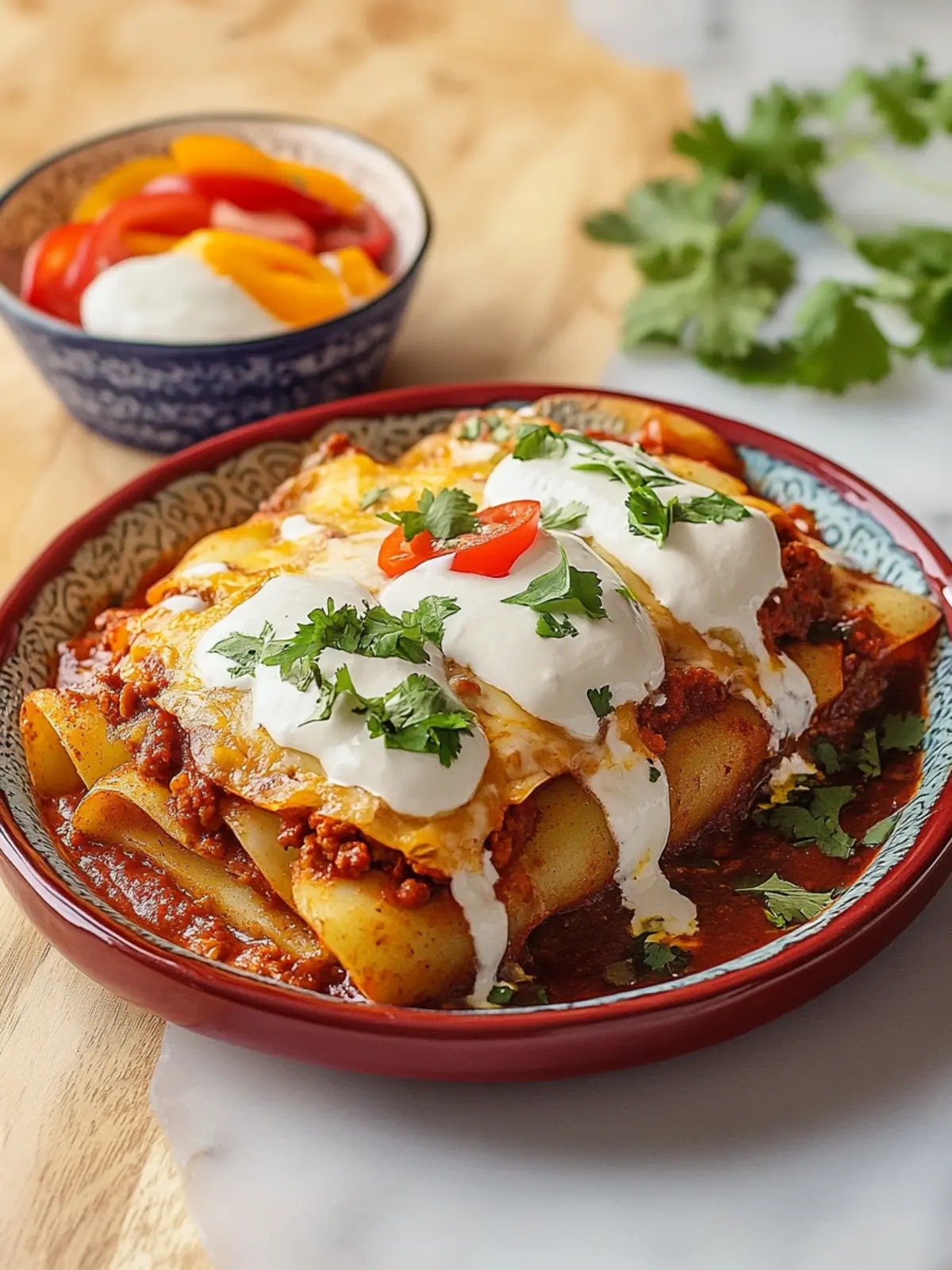 Delicious Stacked Potato and Chorizo Enchiladas to Make Today Stacked Potato and Chorizo Enchiladas